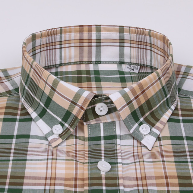 Camisa de algodão xadrez xadrez de manga longa masculina, ajuste padrão,  casual de botão para baixo, estilo inglês - AliExpress